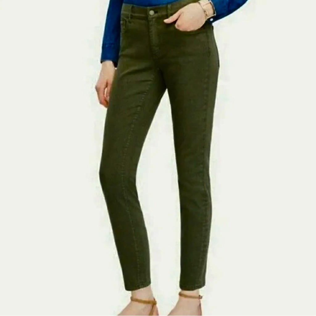 Ann Taylor Dark Olive Green Mid Rise Skinny Pants 00 Petite 00p